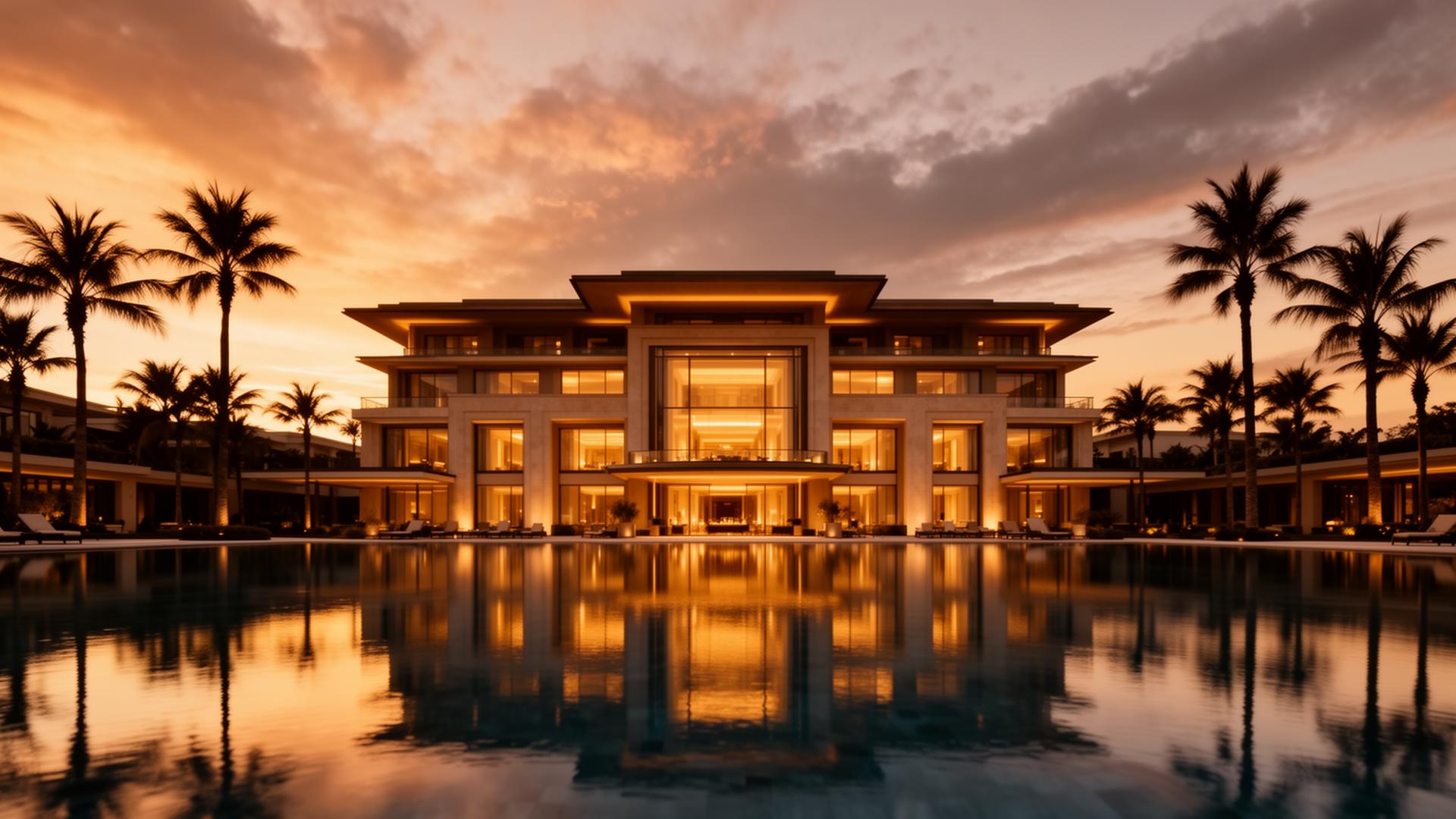 Luxury resort at golden hour
